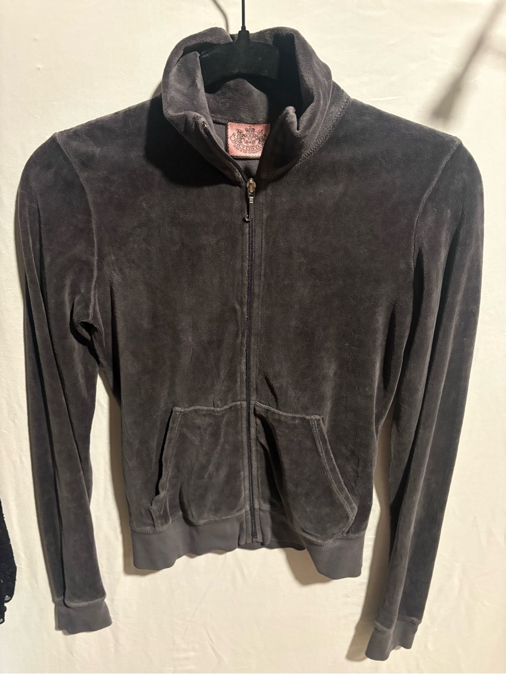 Juicy Couture Charcoal Gray Velour Zip Bomber Jacket